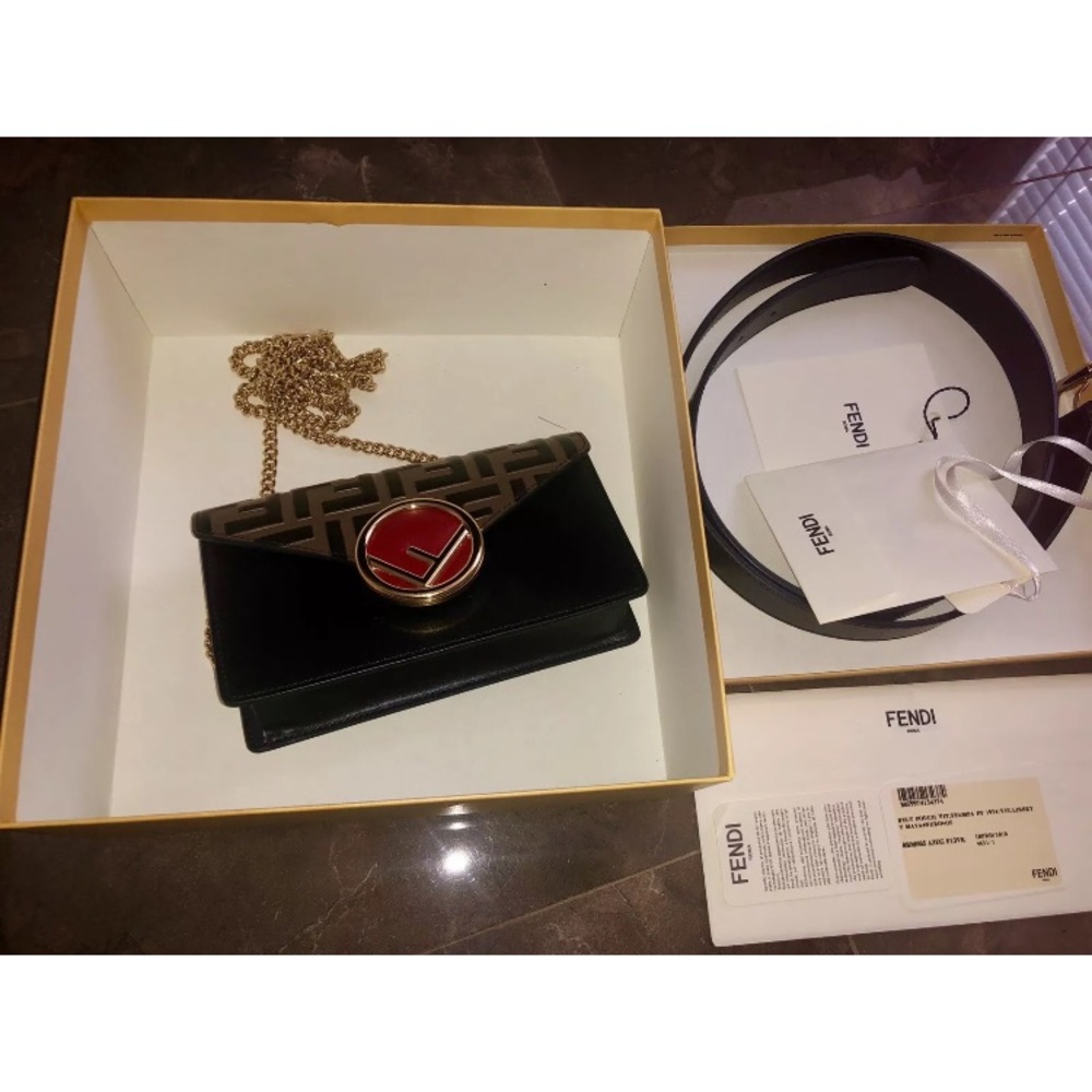 Fendi Belt Bag Zucca Brown Red Leather